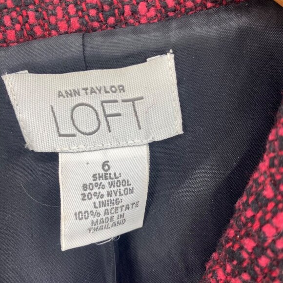LOFT Blazer Womens 6 Red Black Wool Blend Button Up Pockets Office Career Work - Picture 7 of 10